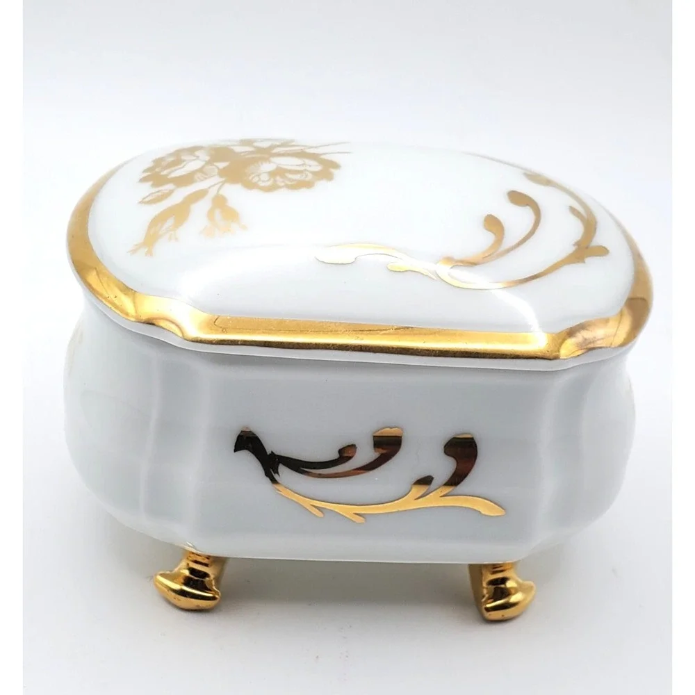 Vintage Limoges White & Gold Trinket Box READ